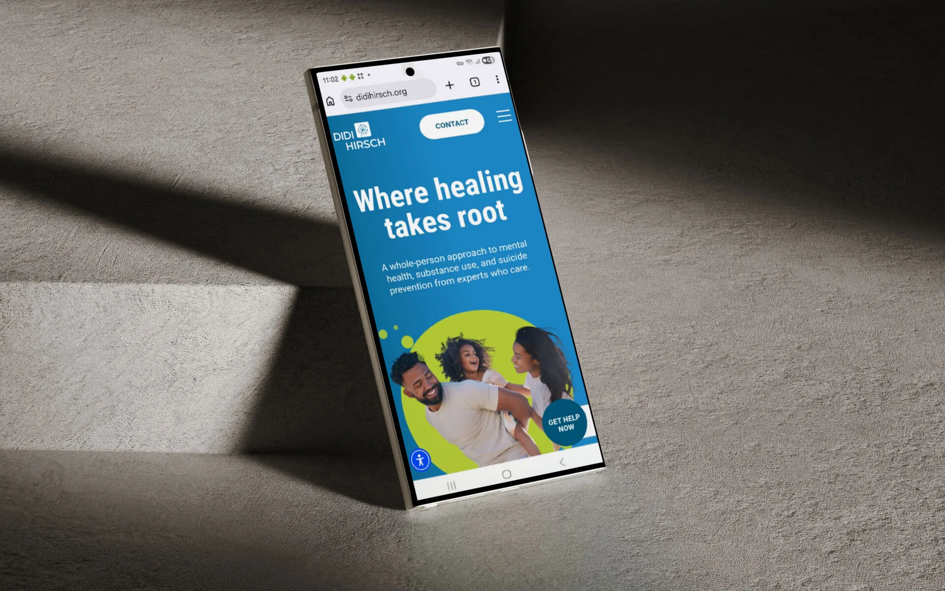 Didi Hirsch website shown in a mobile case-study mockup