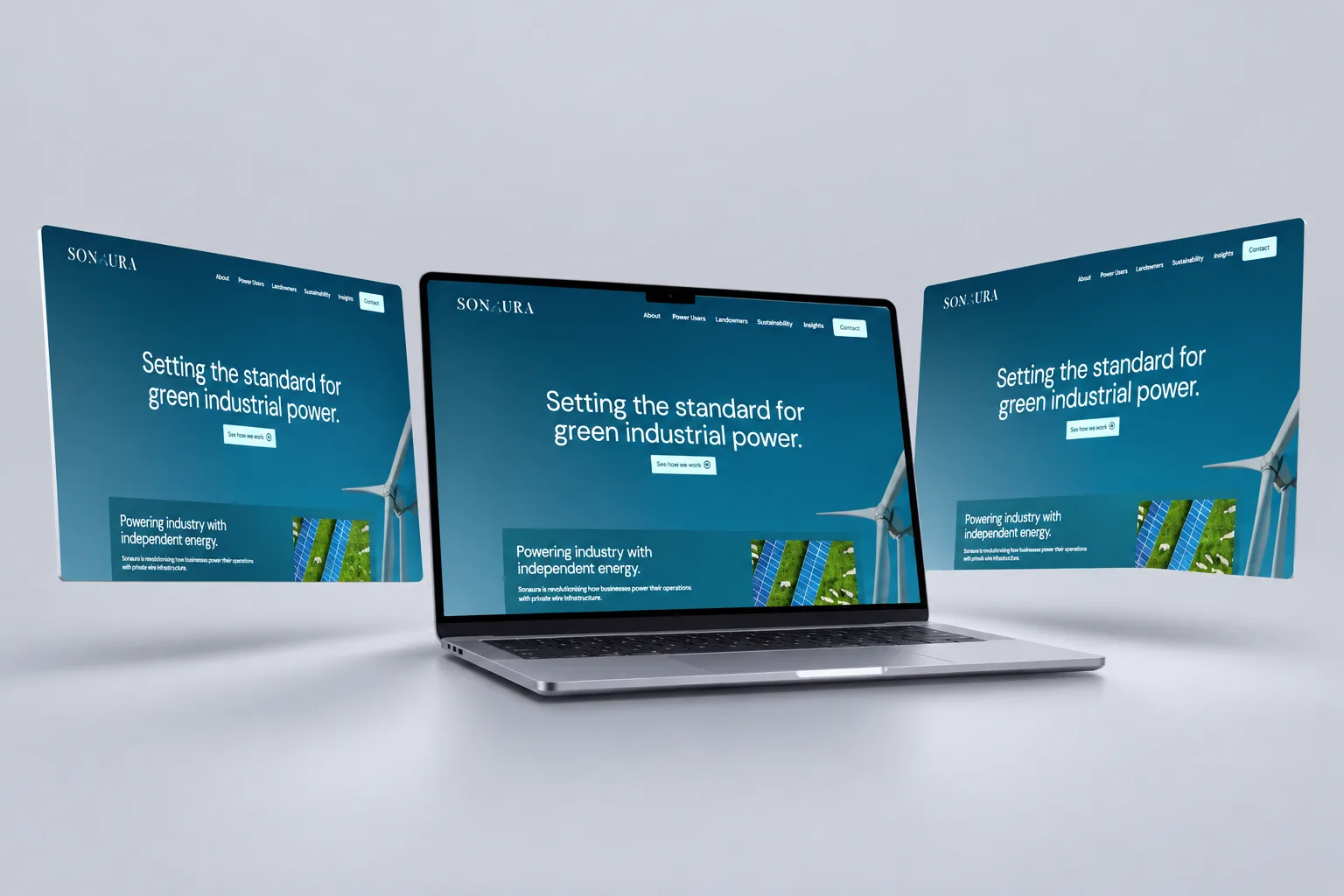 Sonaura Energy website shown in a hero case-study mockup