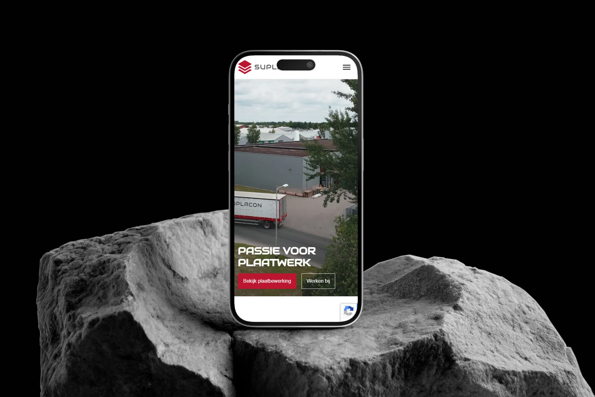 Suplacon website shown in a mobile case-study mockup